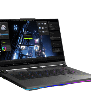 PC portable gamer ASUS ROG Strix G16 2025 écran allumé et clavier rétroéclairé RGB